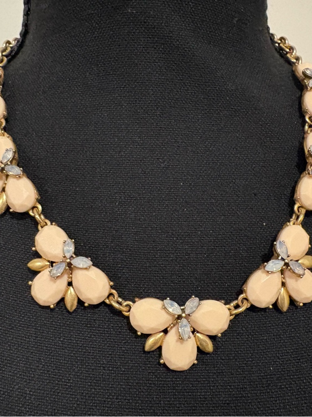 J. Crew Blush Peach Floral Cluster Necklace with Gold Accents - Picture 2 of 4